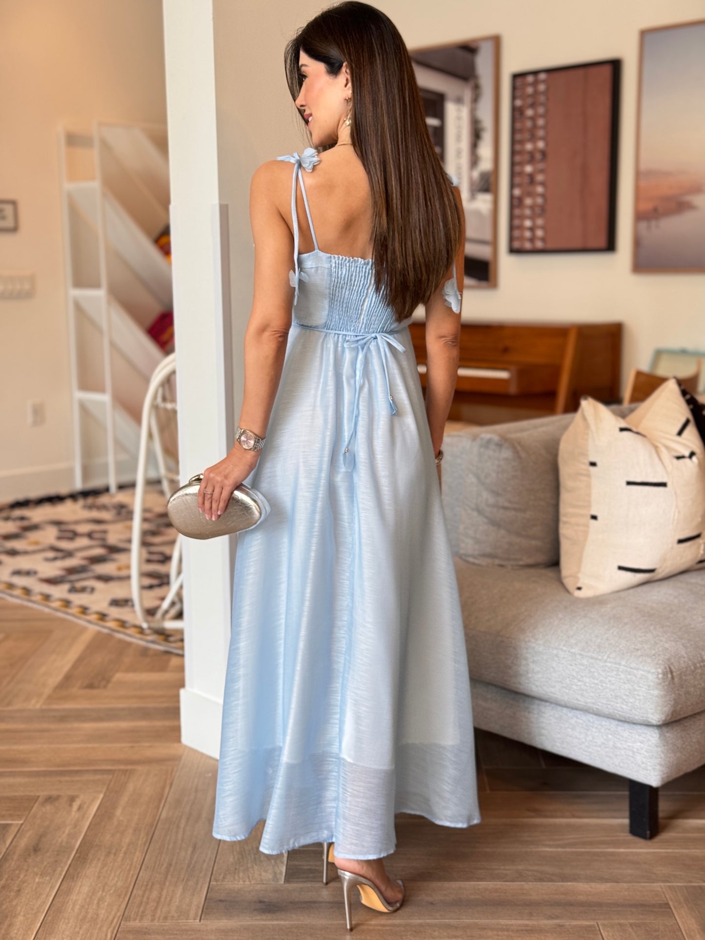 Gardenia Solid Blue Sheer Dress