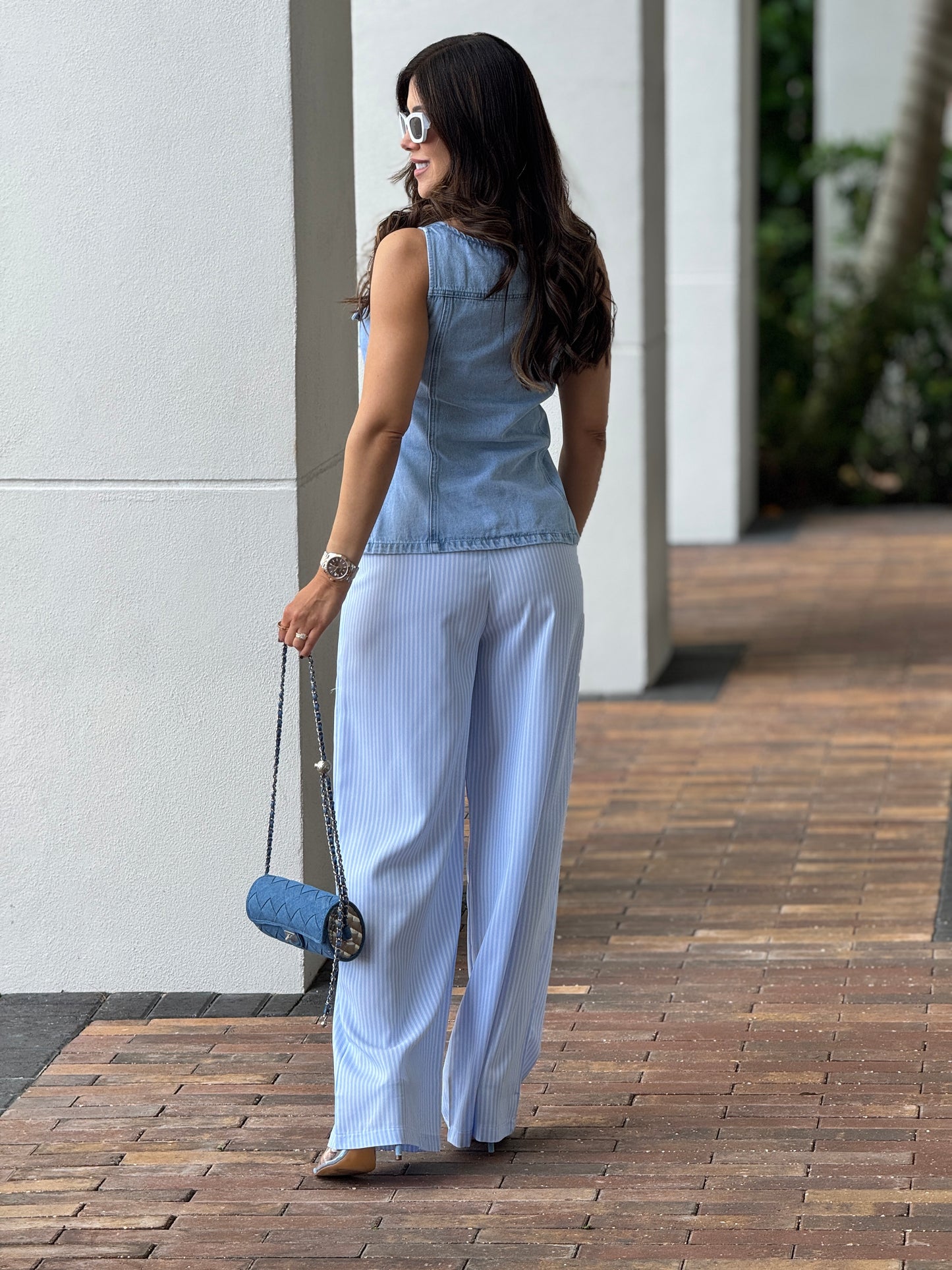 Mimosa Blue Lines Denim Waistband Pants