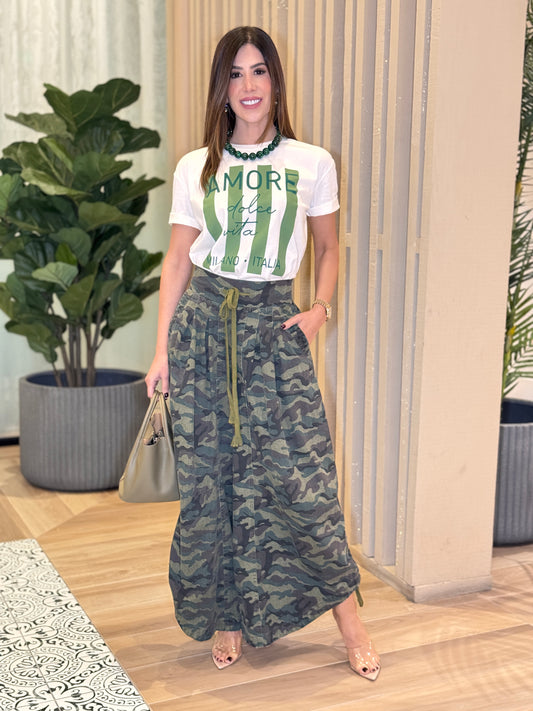 Colina Green Camouflage Pleats Jeans