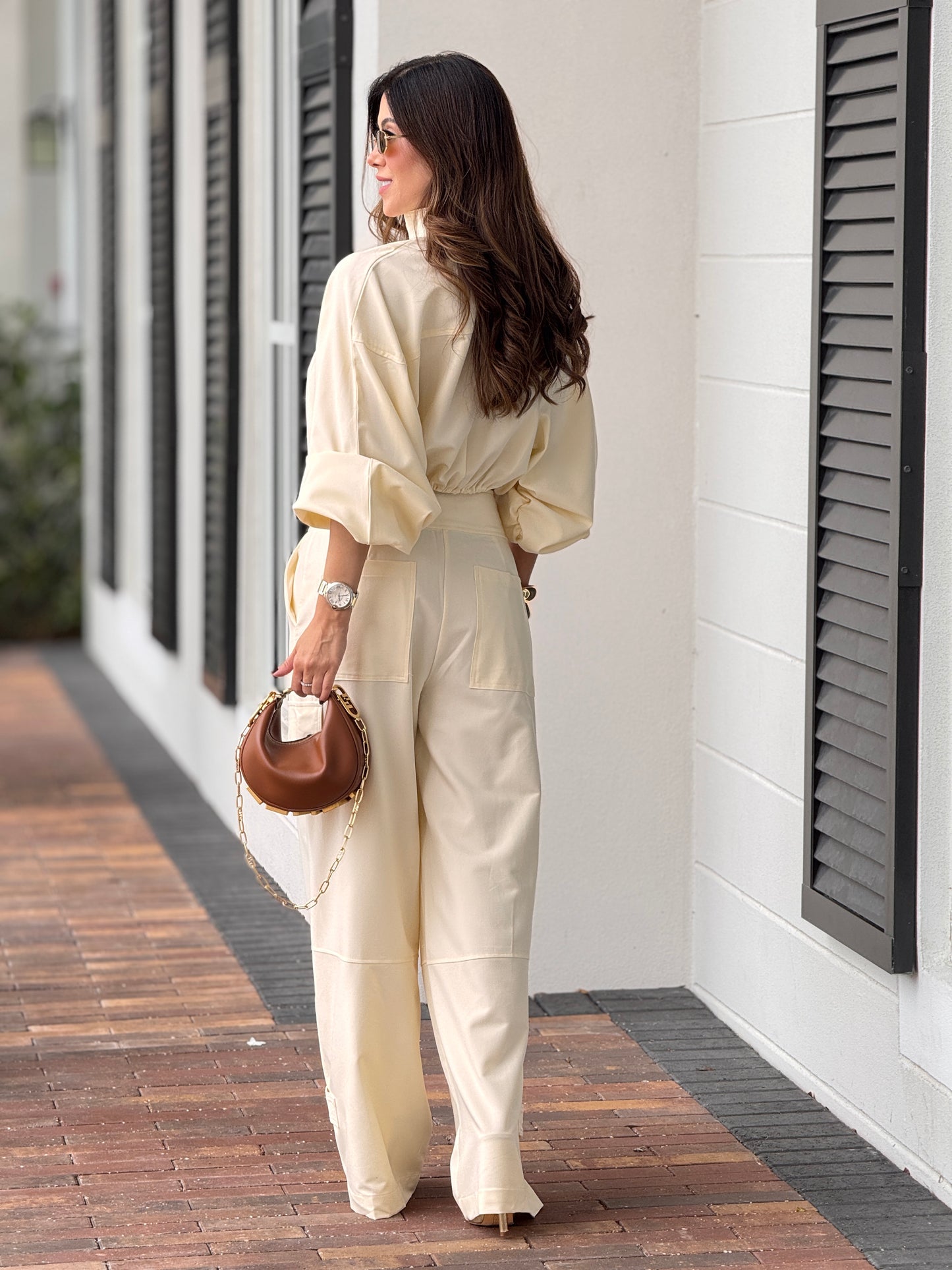 Filipa White Funnel Neck Cargo Set