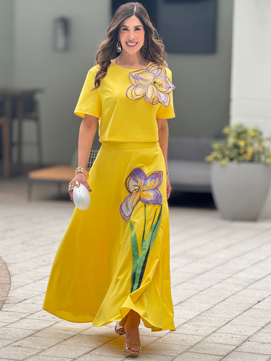 Valeriana Yellow/Purple Skirt Set