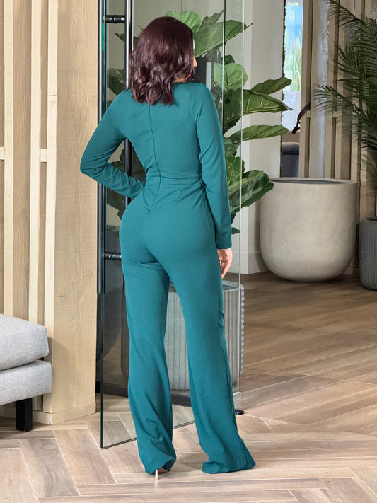 Astrid Green Gold Buttons Jumpsuit Gala