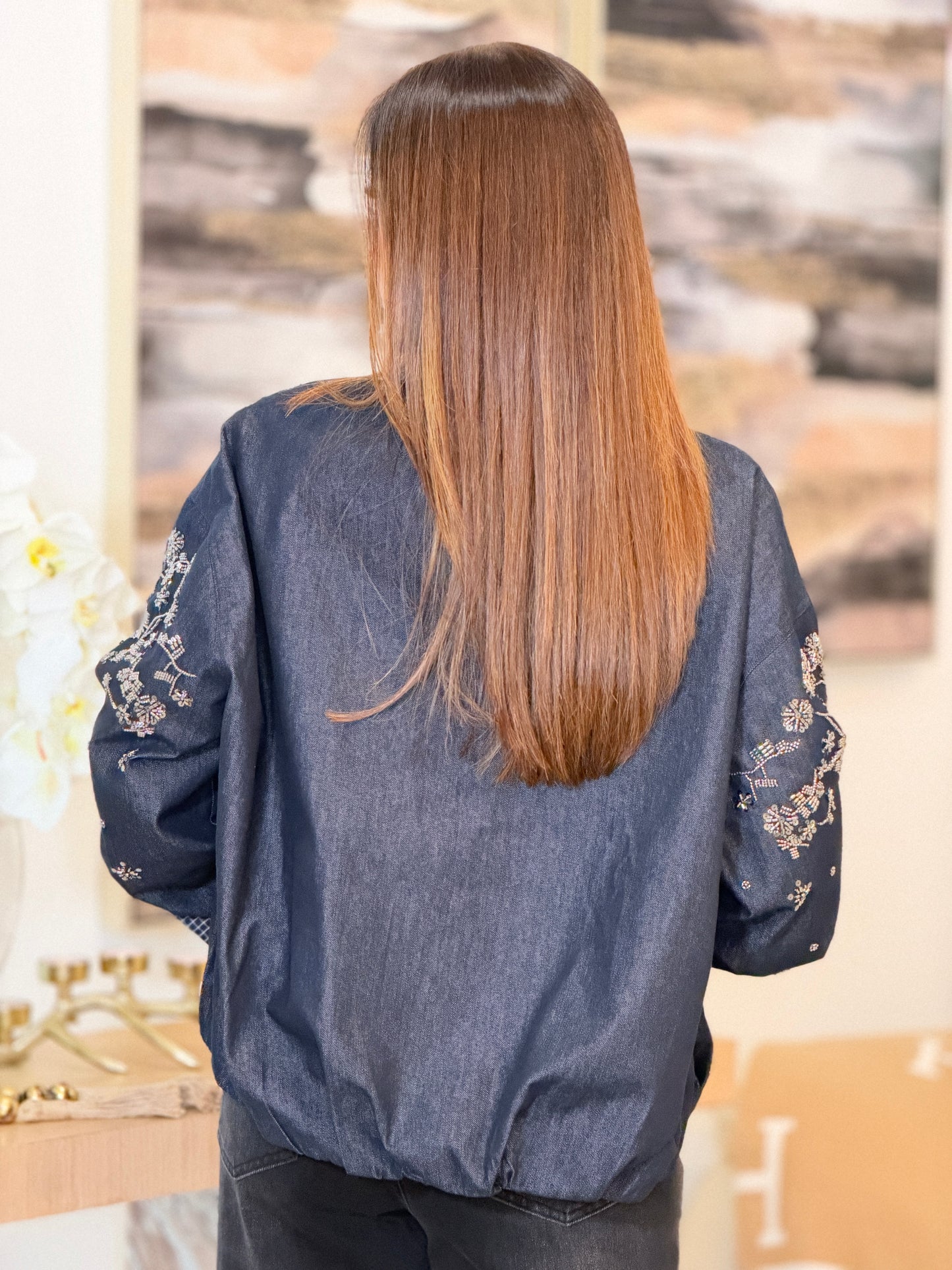 1068 Baby Navy Denim/Leath Embro Jacket Top