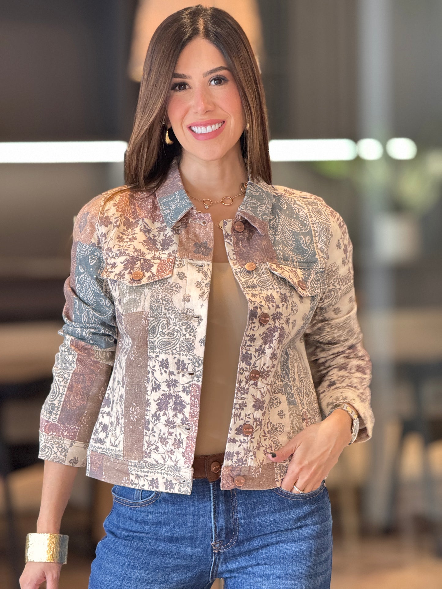 Risen Paisley Multi Block Print Jacket Top