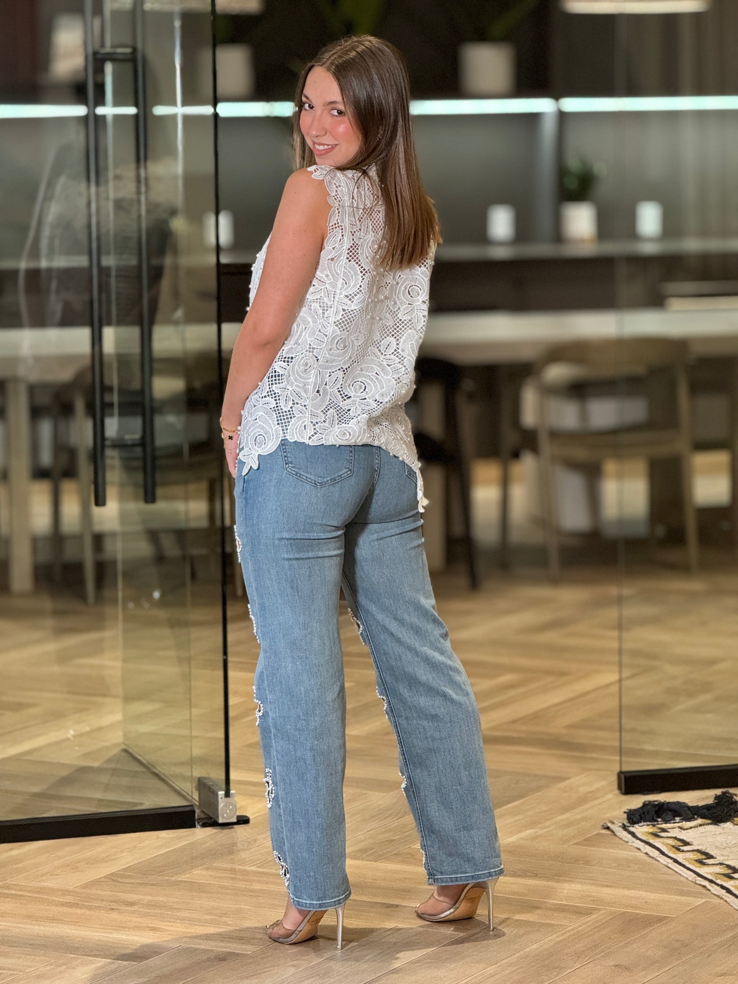 Zion White Pearls/Torchon Top