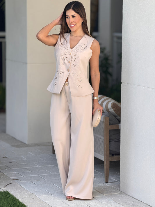 Turkish Beige Torchon Vest Set