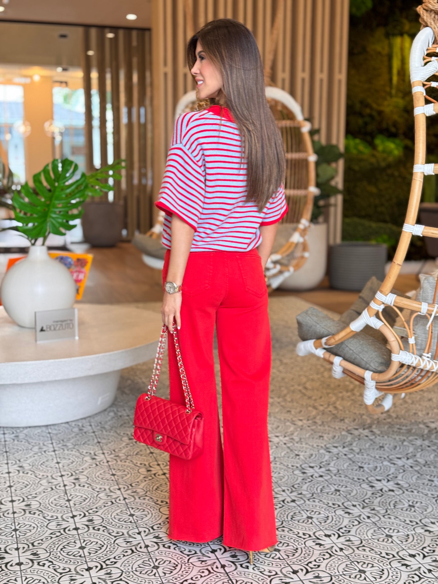 Risen Red Denim Flare Jeans