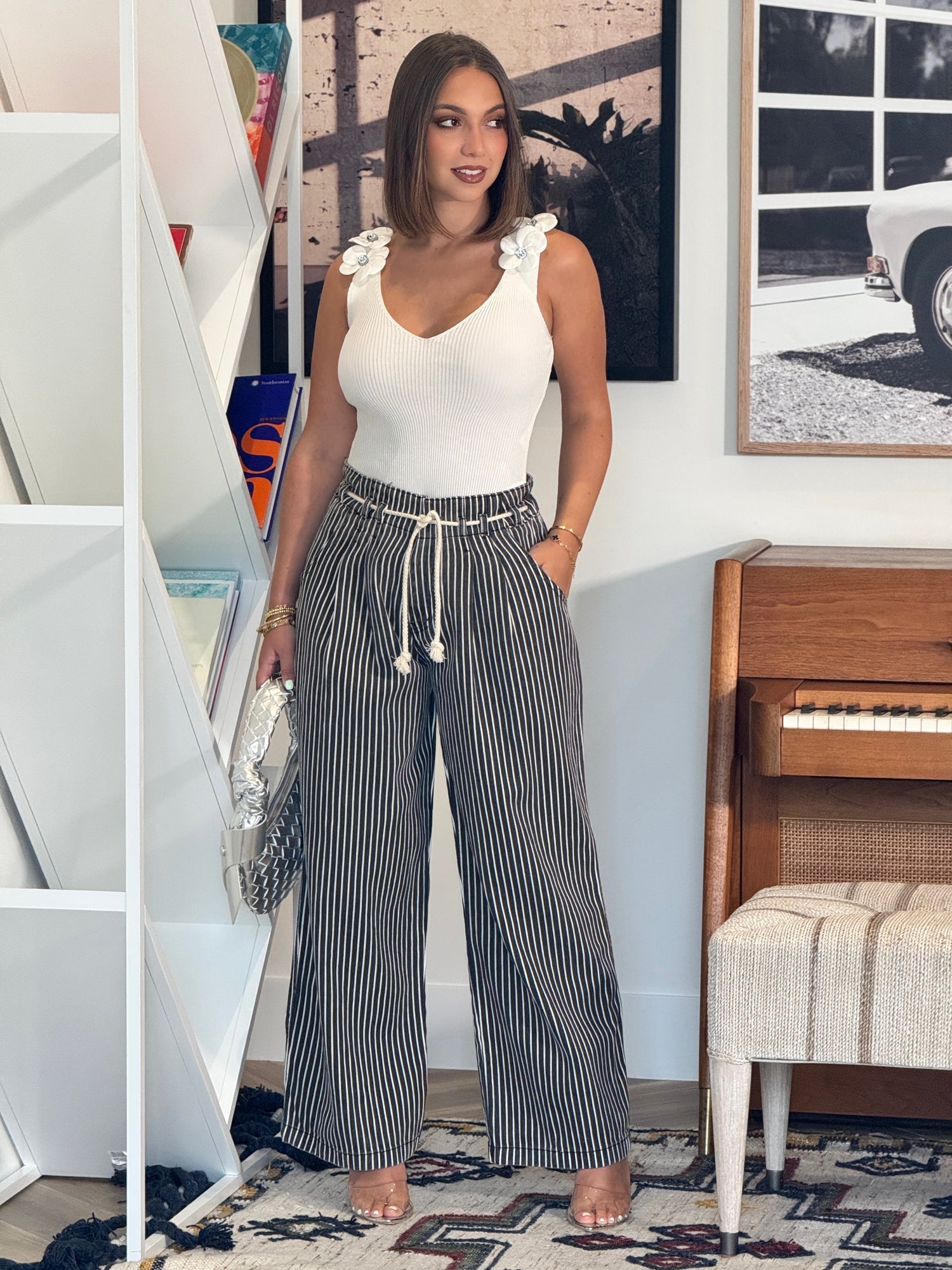 Amber Black/White Lines Jeans