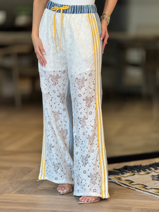 Turkish Yellow Lines/Denim & Lace Pants