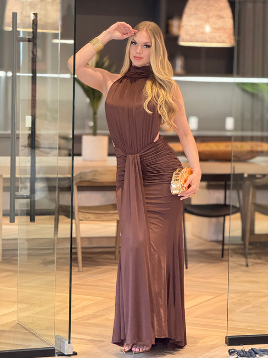 Diosa Brown Drapped Dress Gala
