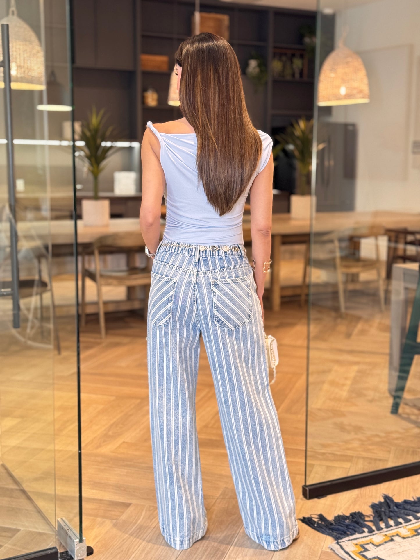 Fifty Blue Twisted Gold Button Top