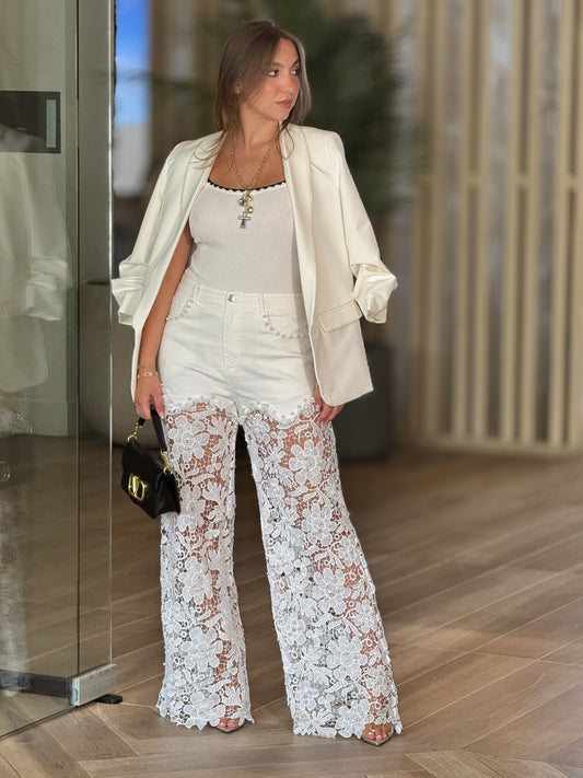 Salt Pearl Torchon White Pants