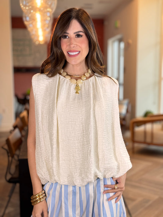 Italy Ivory Textured Bomber Top