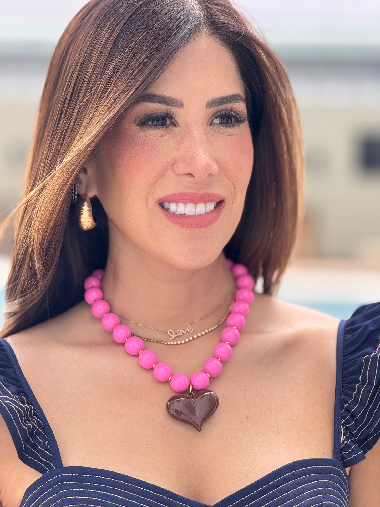Necklace Pink/Brown Chunky