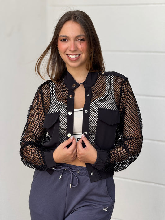 New York Black Mesh Jacket Top