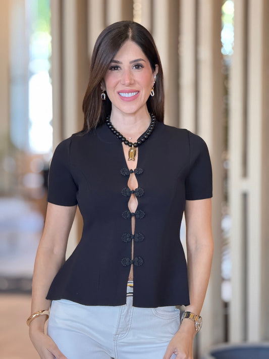 Paraty Black Peplum Knit Top