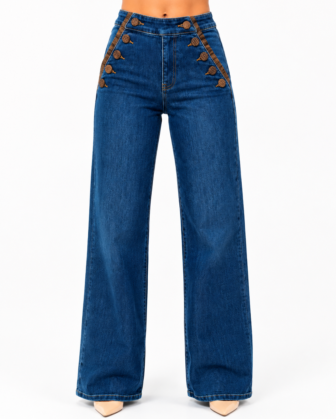 French Fall Gingham Ruffle Denim Jeans