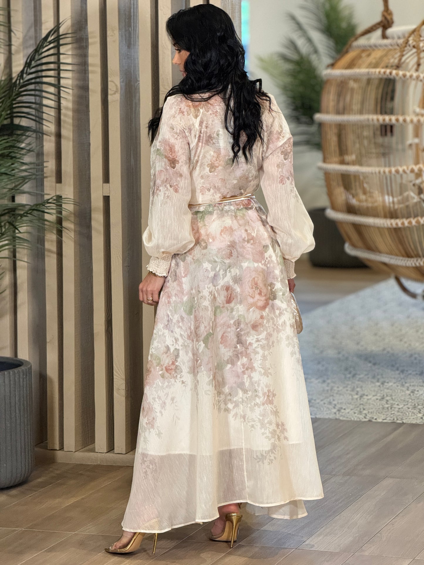 Gardenia Beige Floral Skirt Set