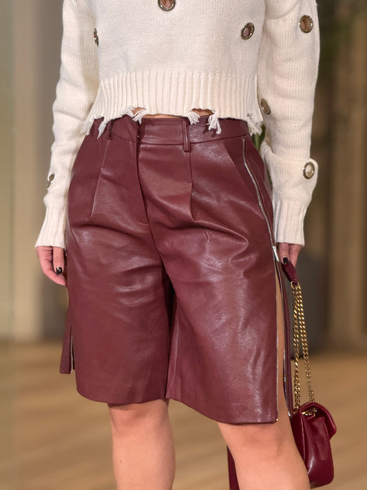 Cactus Burgundy Leather Bermuda Shorts