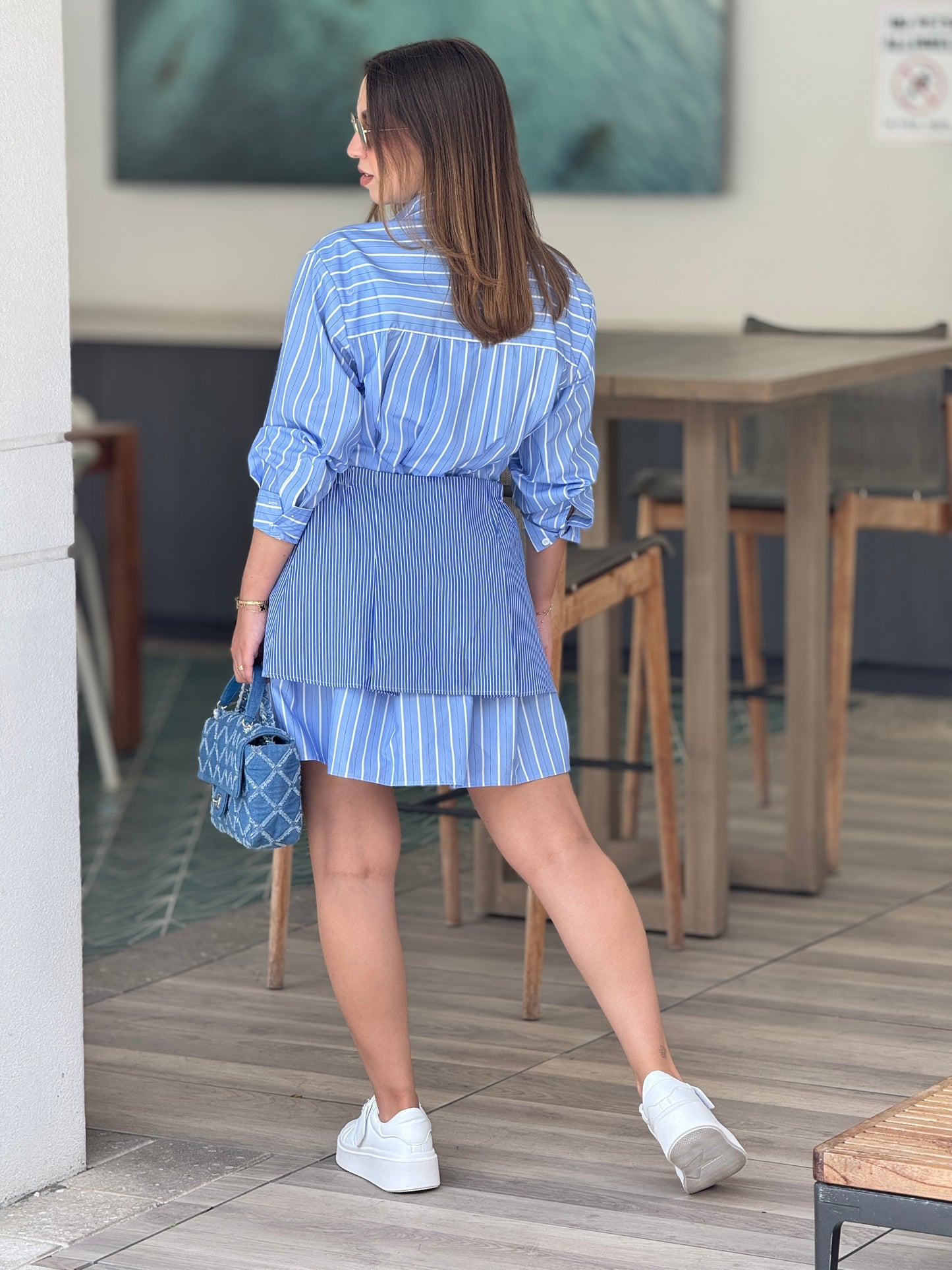 Larose Blue Lines Camisole+Skirt Set