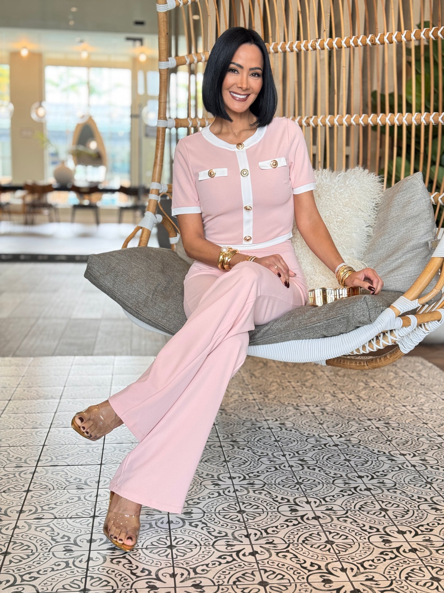 Valen Pink/White Pants Set Gala