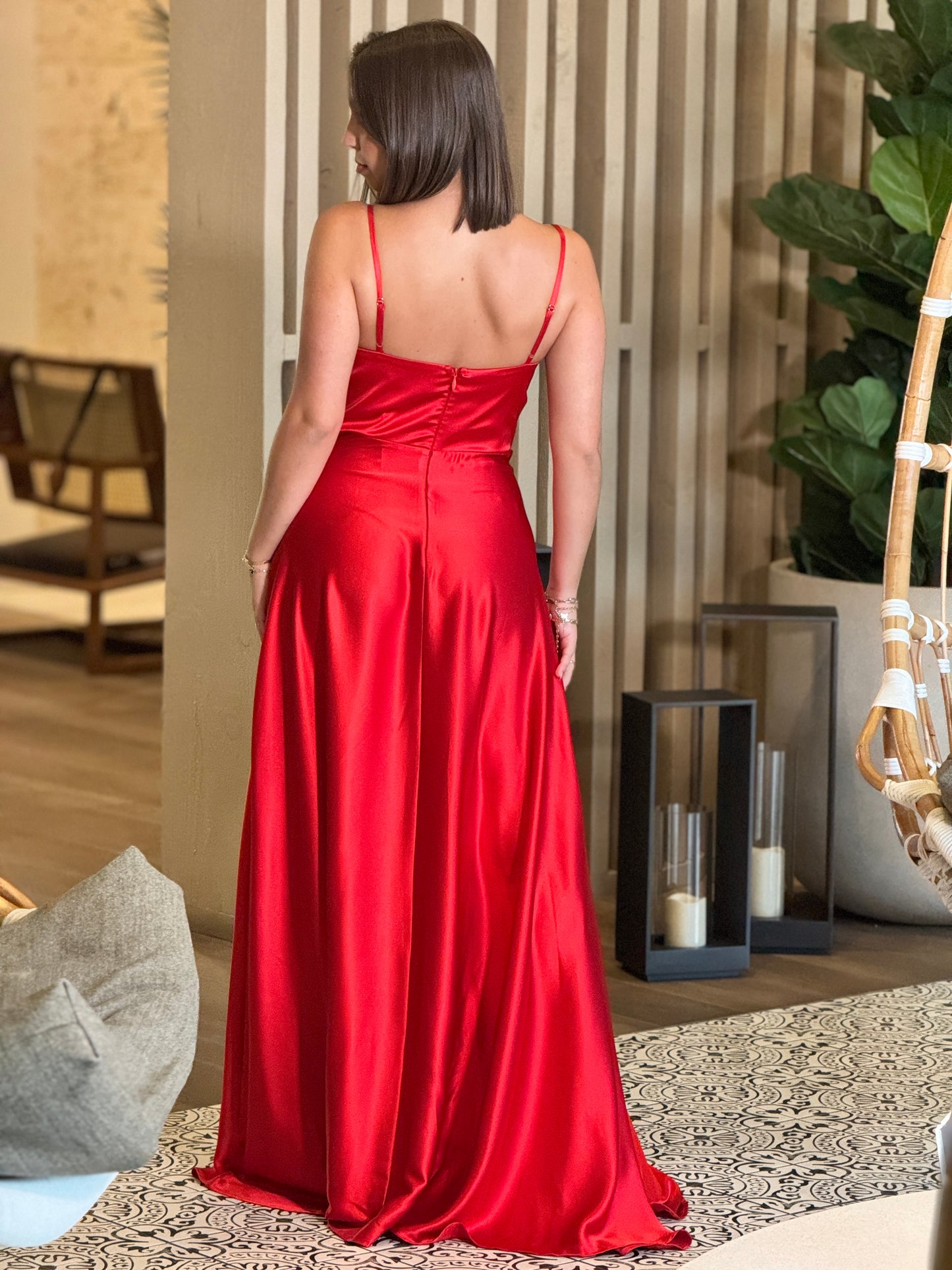 Clarise Red Rhinestone Satin Dress Gala