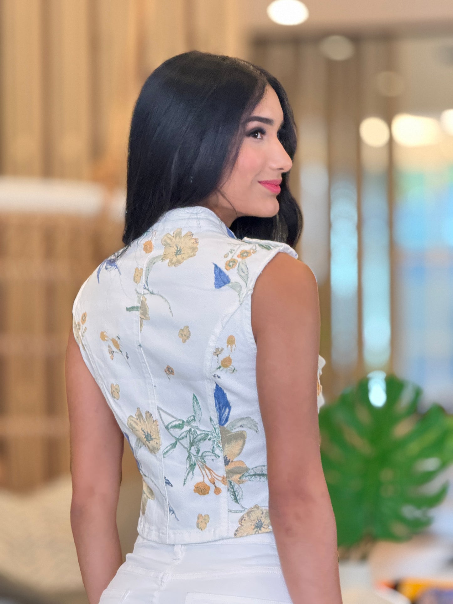 Liberty Blue/Yellow Flowers Ivory Vest Top