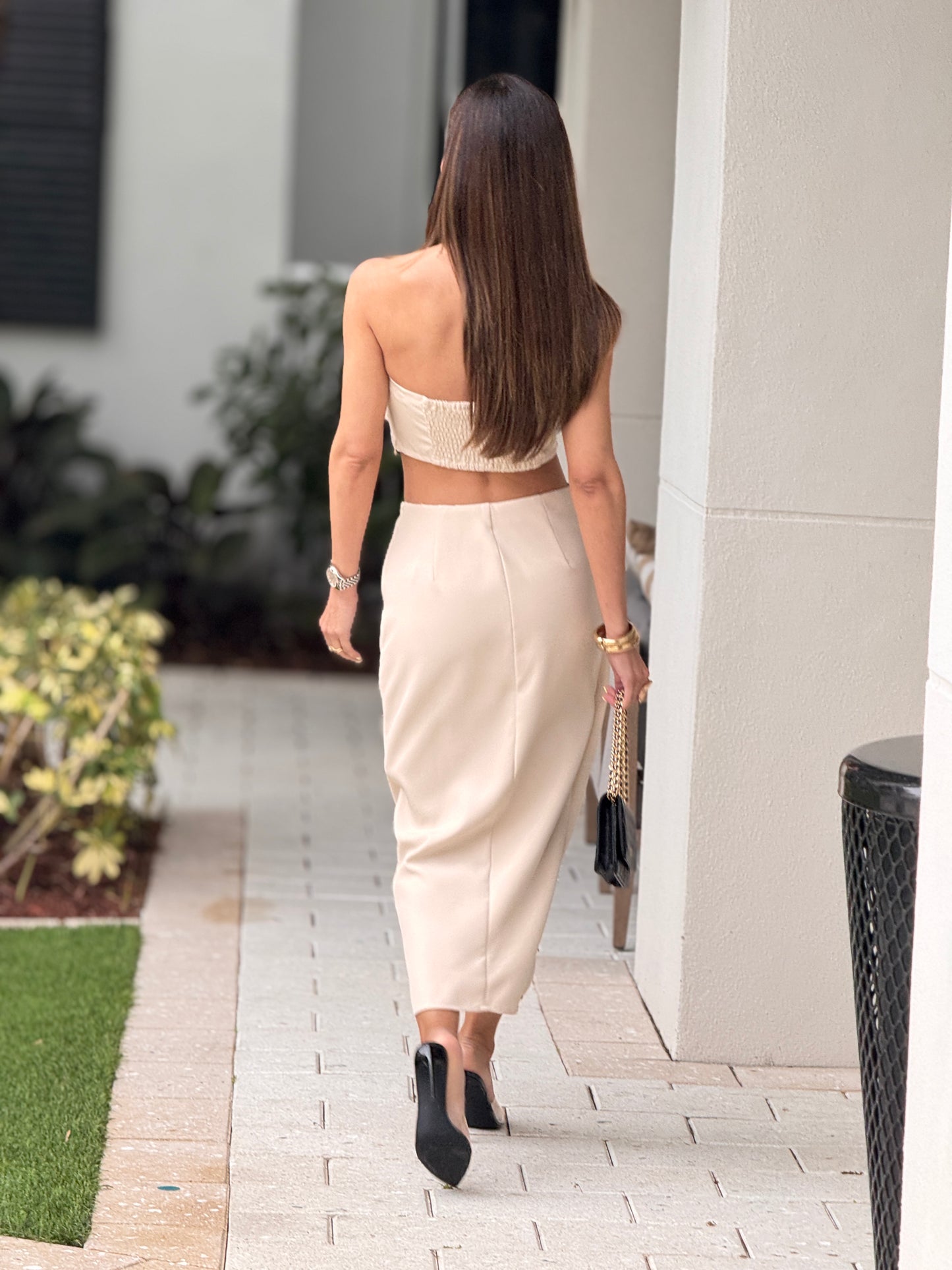 Milka Beige/Navy Strapless Skirt Set