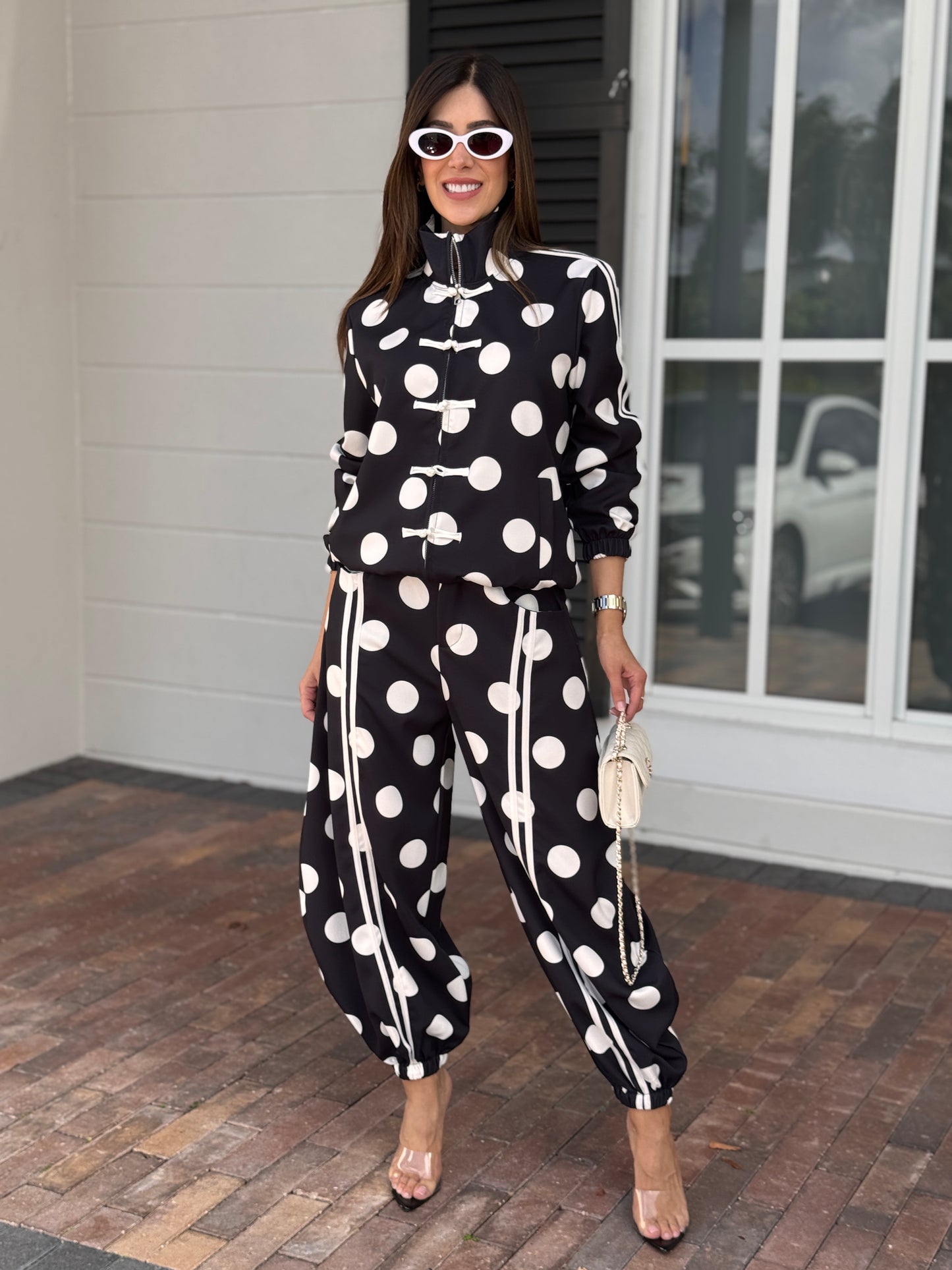 Chinese Black/White Polka Dots Jacket Set