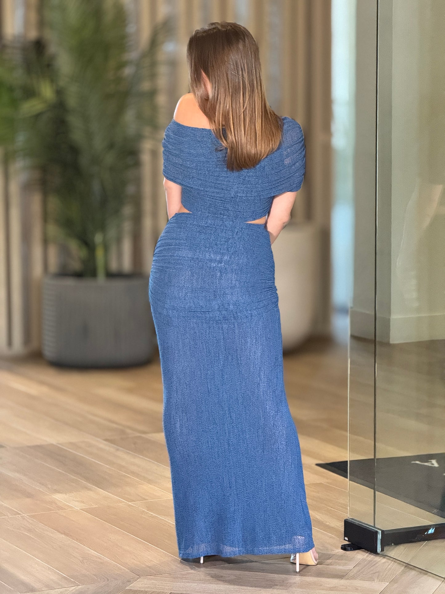 Barbara Blue Mesh Skirt Set