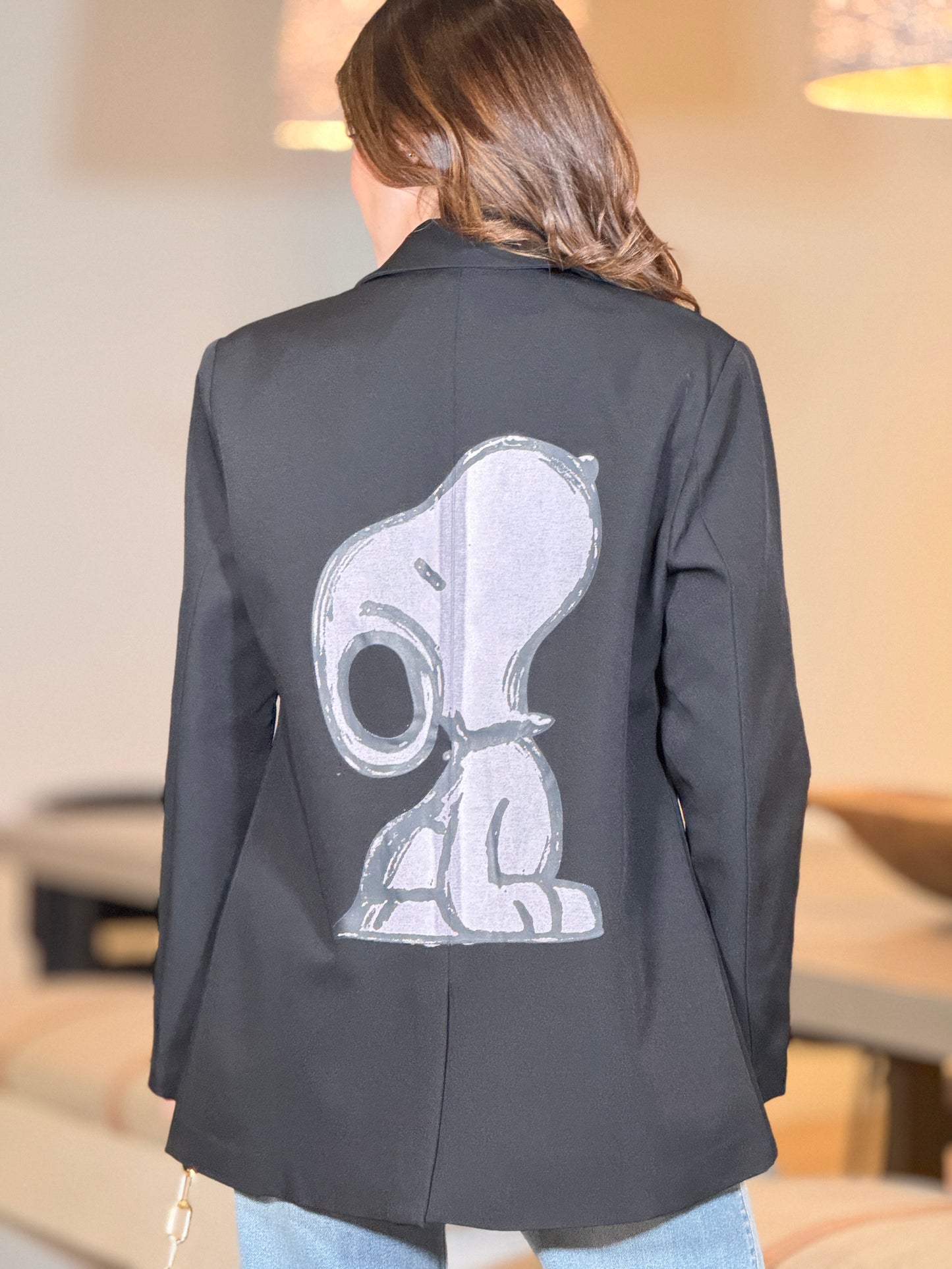 Cartoon Snoop Black Blazer Top
