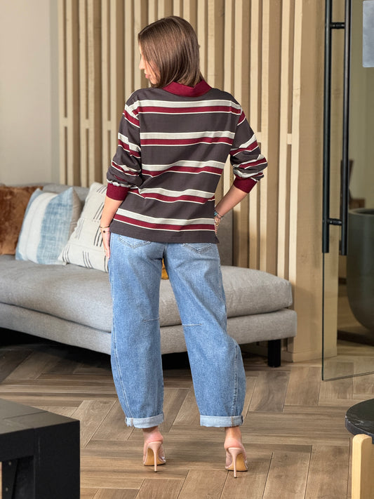 American Gray/Burgundy Lines Polo Shirt