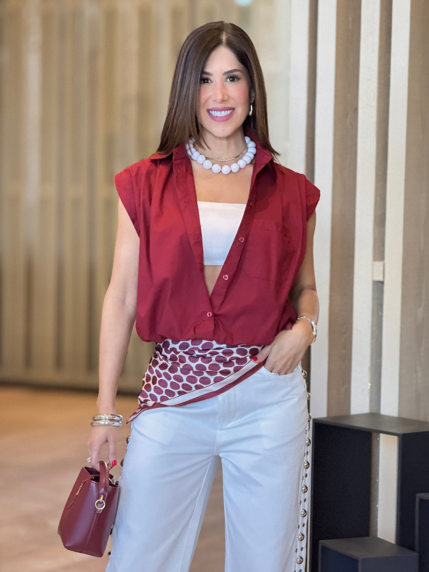 Massima Burgundy Scarf Shirt Top