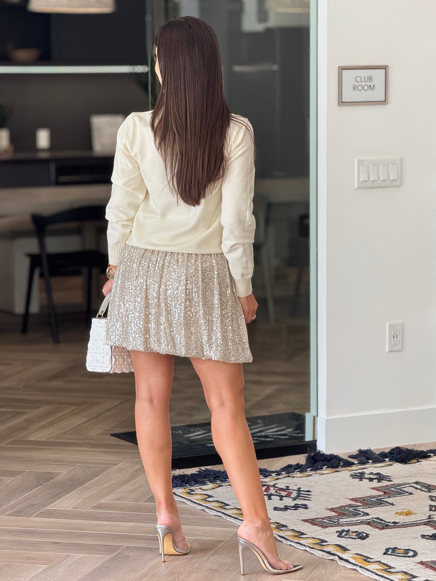 Angelica Beige Sequin Bubble Skirt