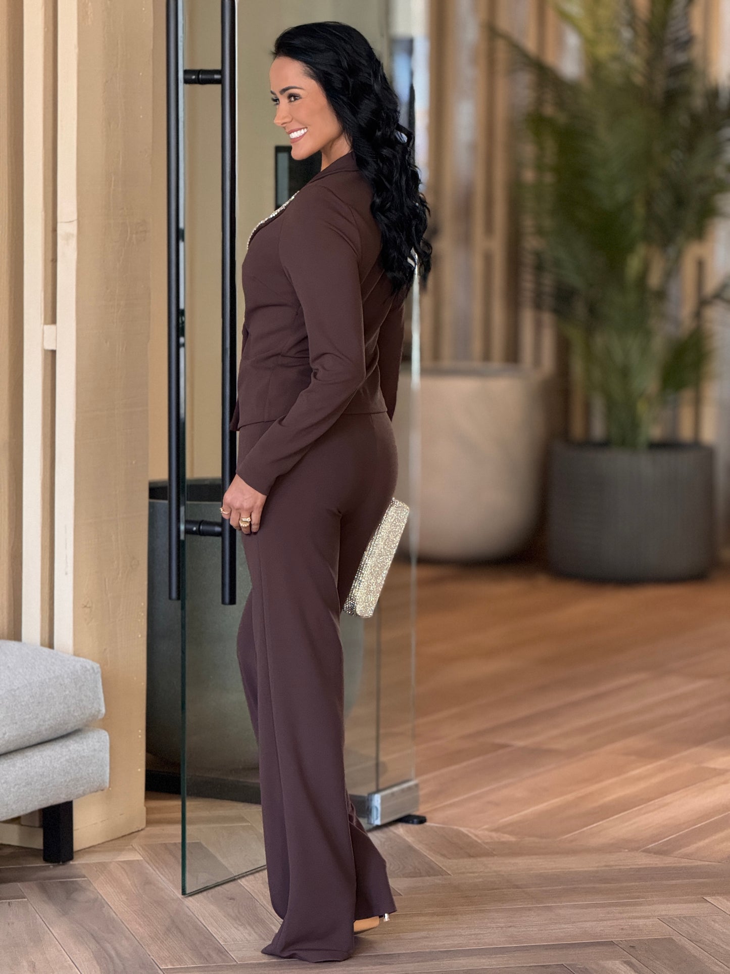 Valentine Brown Rhinestone Blazer Set