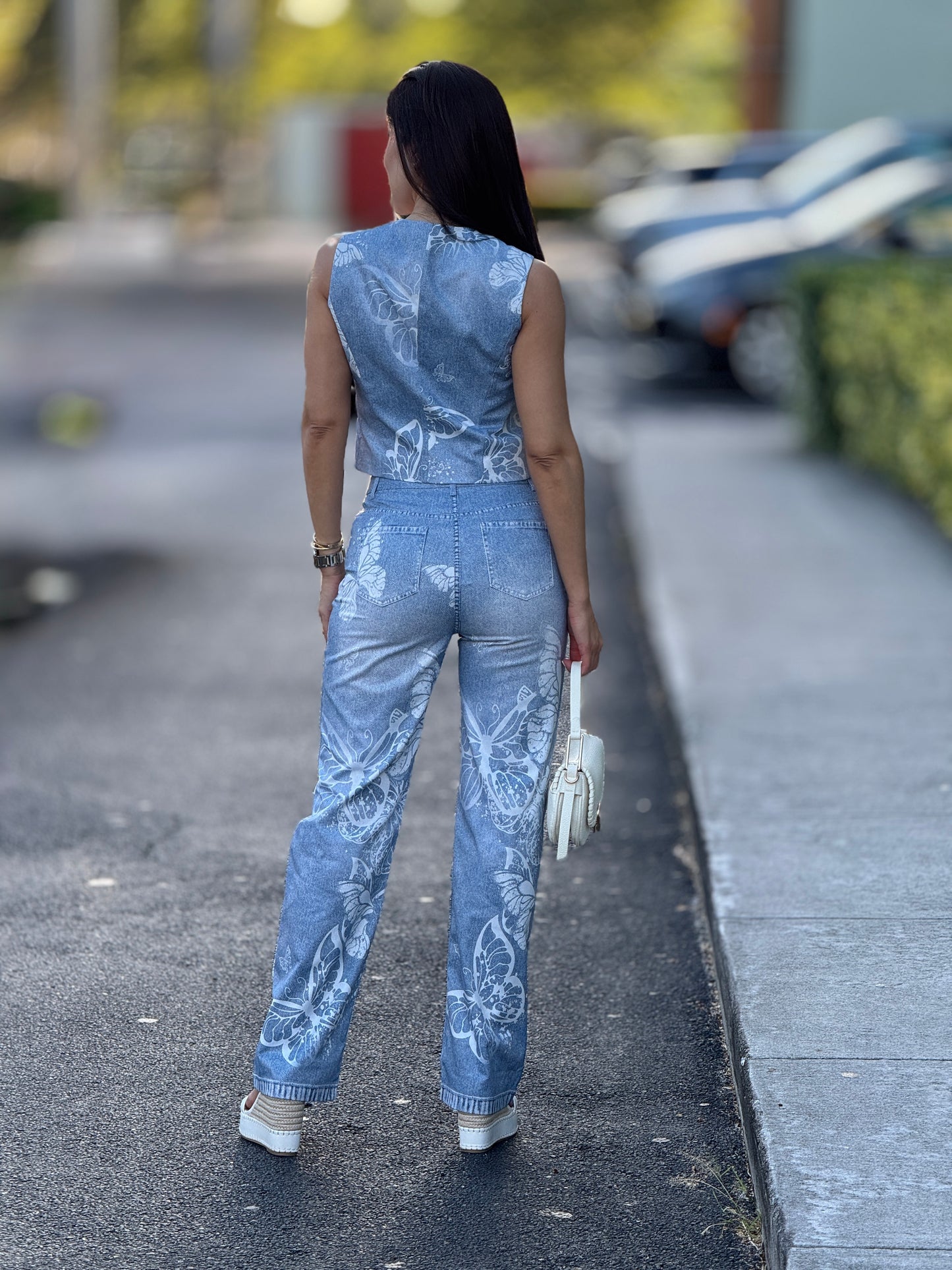 Ovianca Blue/White Butterfly Vest Set