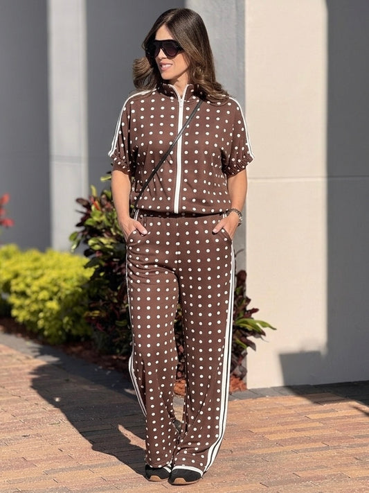 Italy Brown/White Polka Dots Sport Set