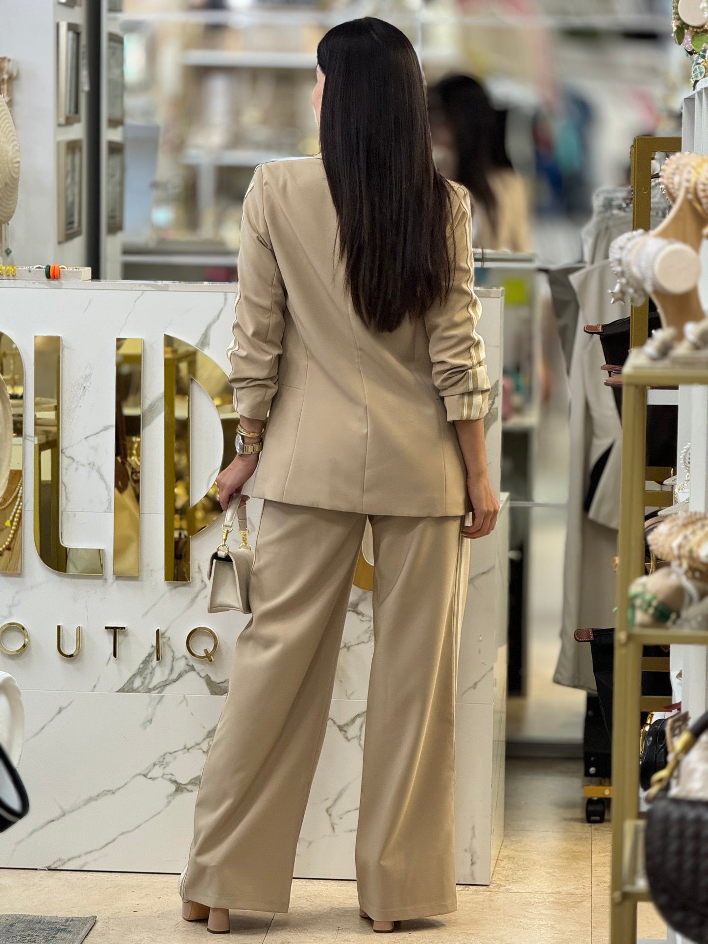 Ovianca Beige Lines Blazer Set