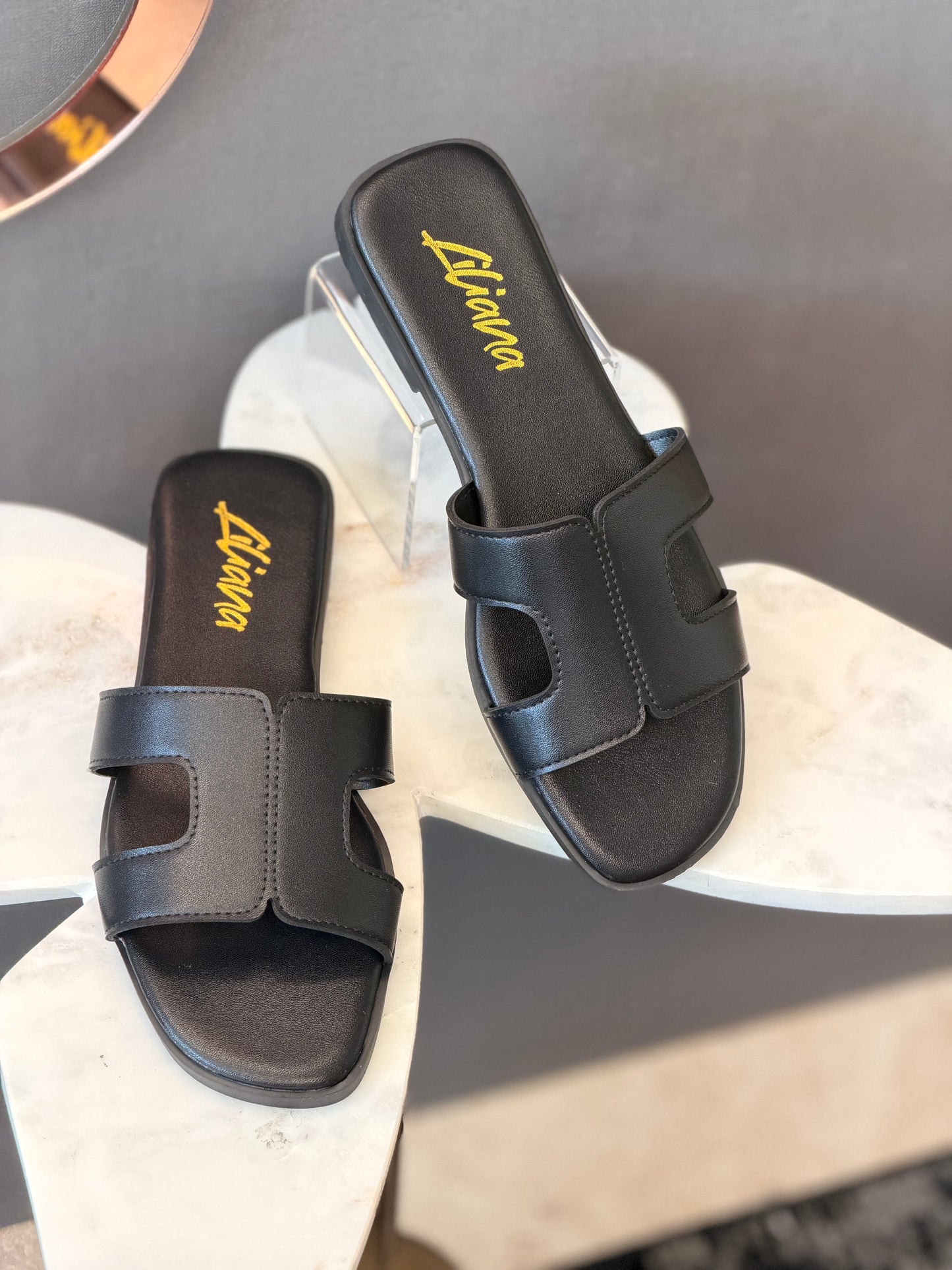 Ella Black Flats Sandals