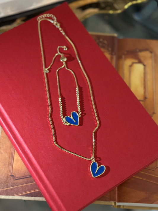 Blue Heart Necklace + Bracelet