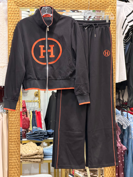 Hermie Black/Orange Long Sleeve Sport Set