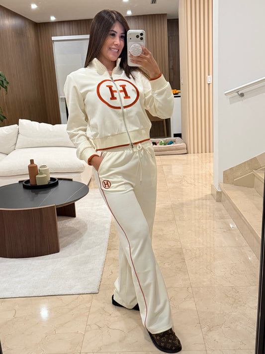 Hermie Ivory/Orange Long Sleeve Sport Set