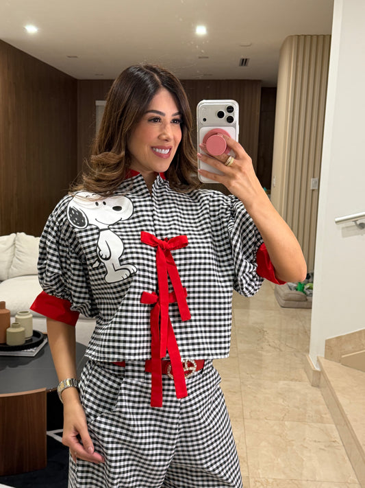 Cartoon B&W Gingham Red Bows Set