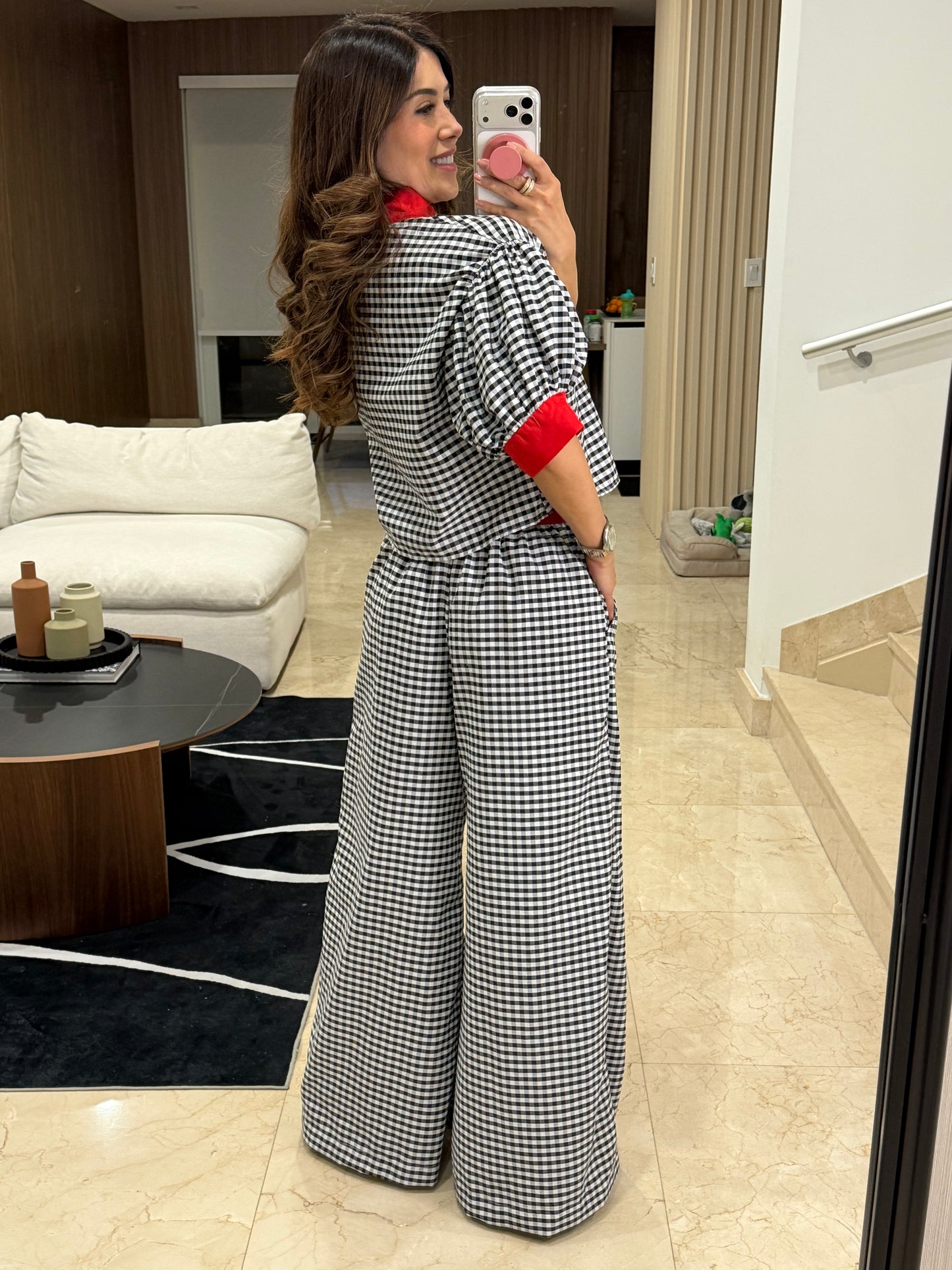 Cartoon B&W Gingham Red Bows Set