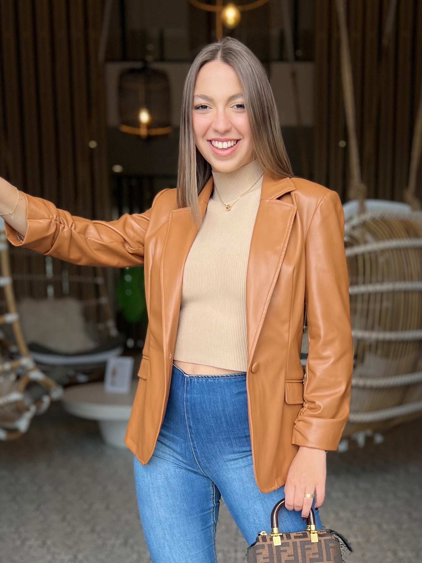 Chicago Camel Leather Blazer