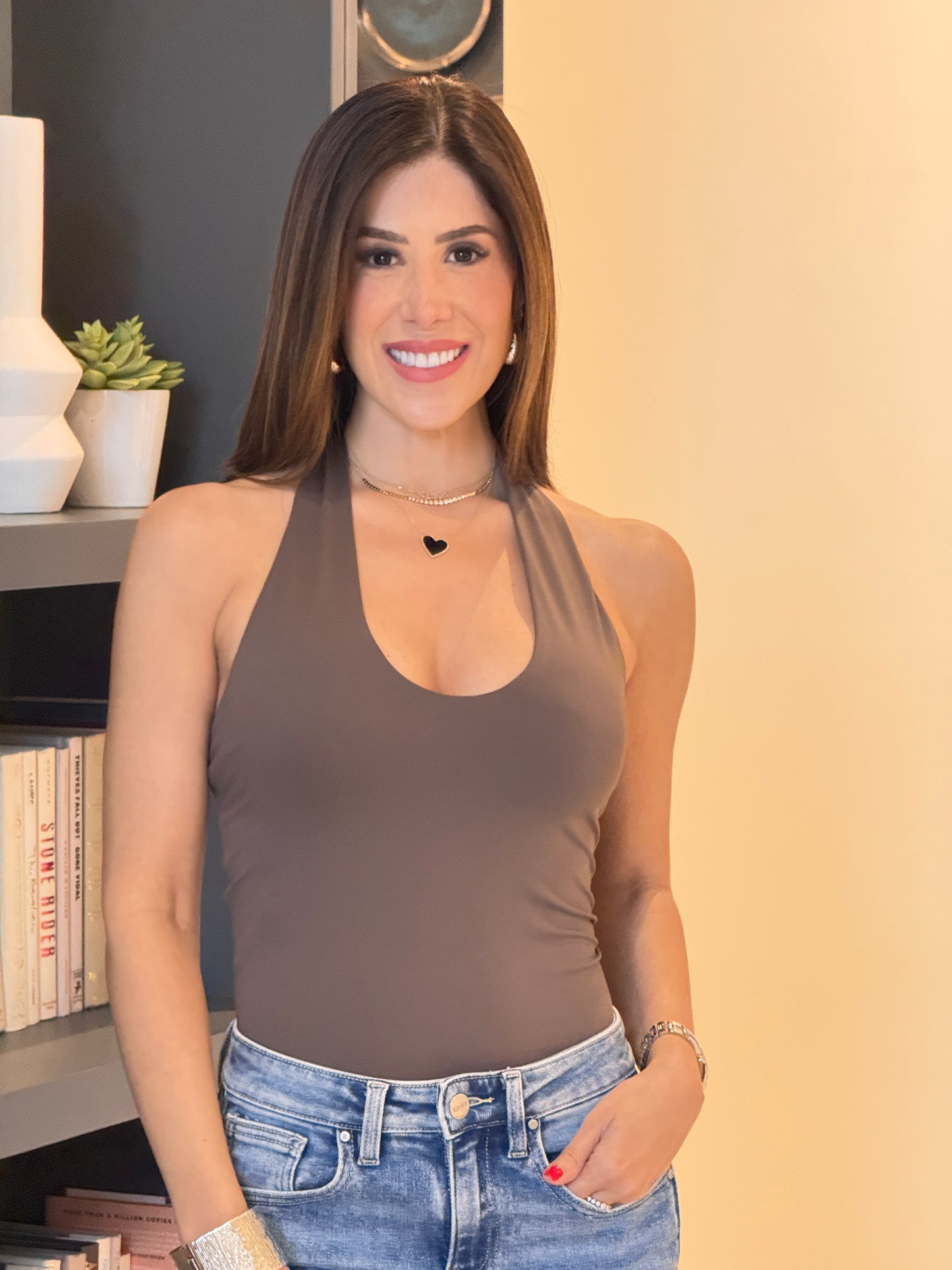 Poema Brown Halter Basic Top