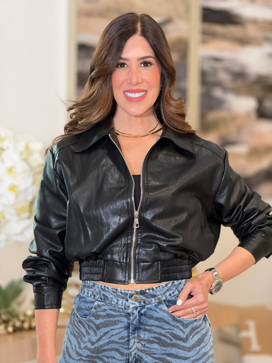 26367 Muy Black Leather Jacket Top*