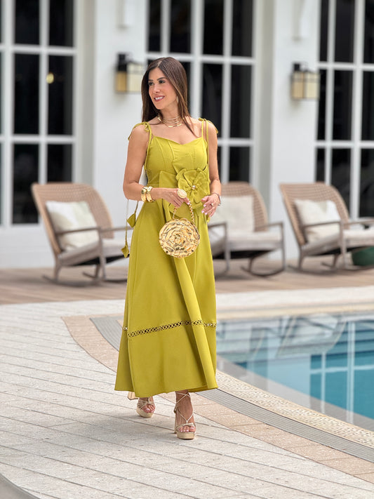 Sabrina Green 3D Flower Flowy Dress