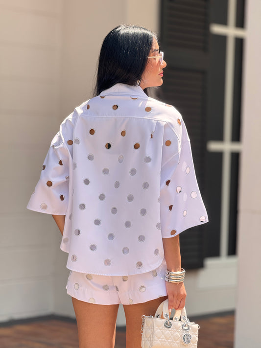 Gaia White Rhinestone Circle Short Set