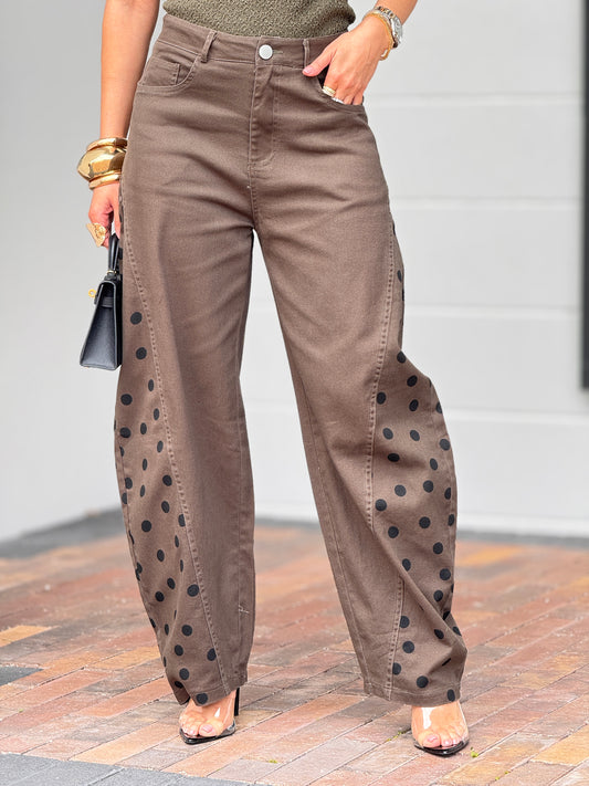 Rose Green Polka Dots Denim Jeans